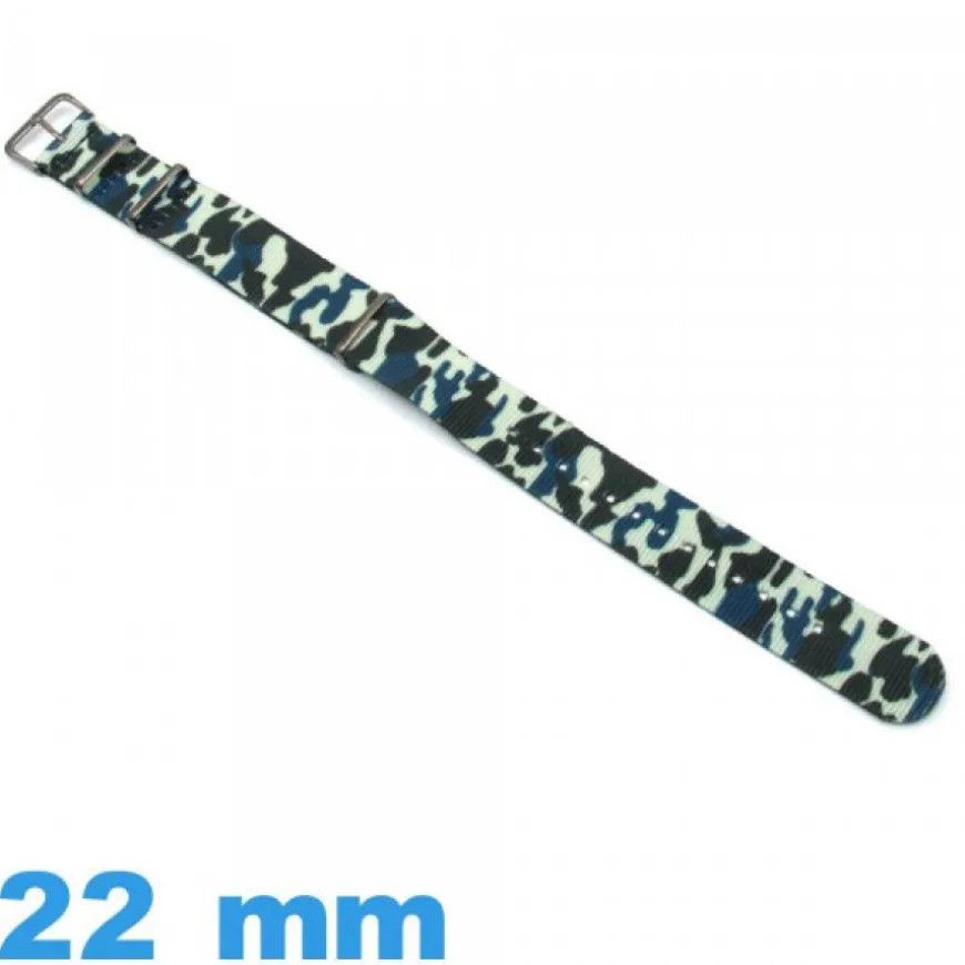 Bracelet pour montre N.A.T.O Bleu Camouflage Textile 22 mm