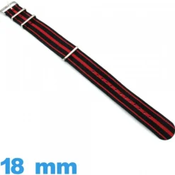 Bracelet pour montre N.A.T.O Noir et Rouge  tissu 18mm