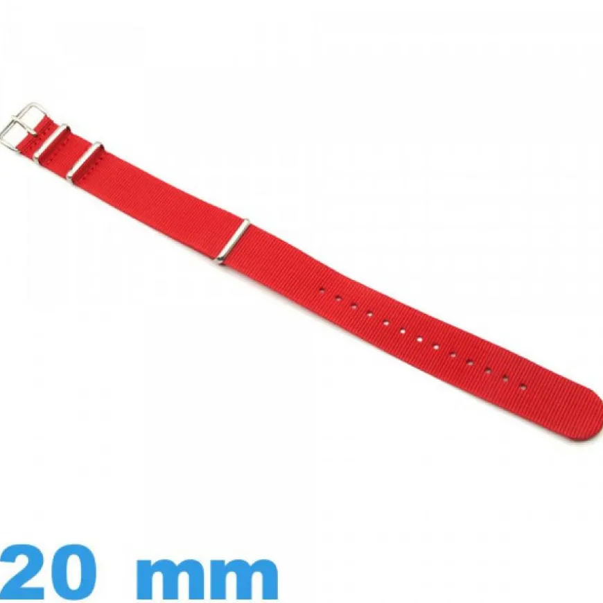 Bracelet pour montre Nato Rouge tissu 20 mm