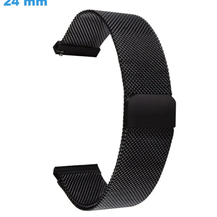 Bracelet pour montre Noir 24 mm Acier Inoxydable fermoir Magnétique