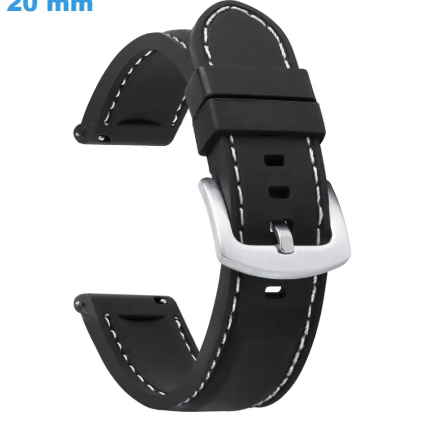 Bracelet pour montre Noir 20 mm Caoutchouc boucle Ardillon