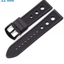 Bracelet pour montre Noir 22 mm Caoutchouc fermoir Ardillon