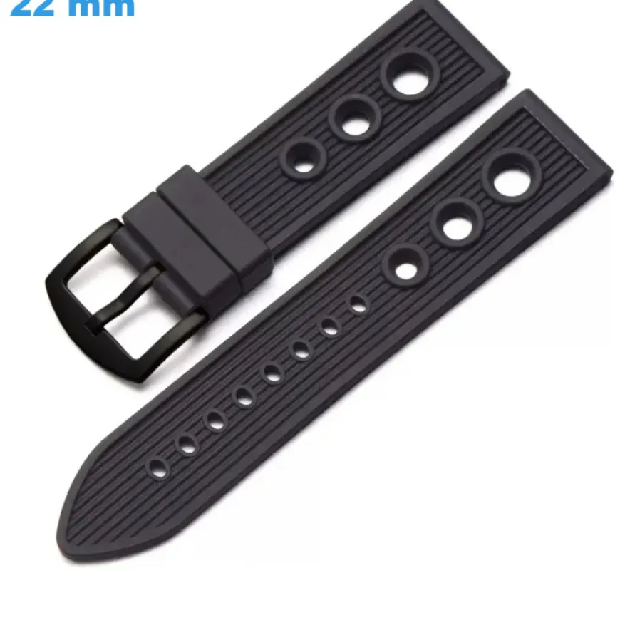 Bracelet pour montre Noir 22 mm Caoutchouc fermoir Ardillon