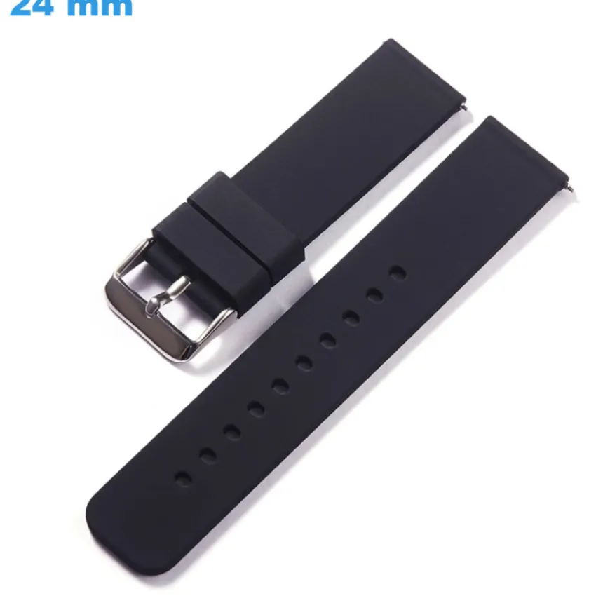 Bracelet pour montre Noir 24 mm Silicone boucle Ardillon