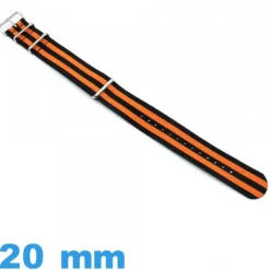 Bracelet pour montre Nylon N.A.T.O Noir et Orange 20 mm