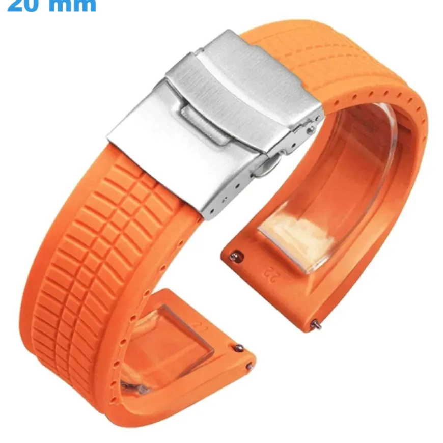 Bracelet pour montre Orange 20 mm Caoutchouc boucle Déployant