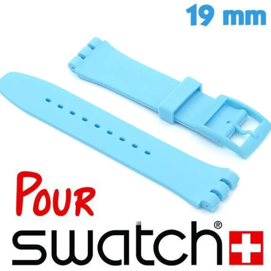 Bracelet pour montre Swatch Bleu ciel caoutchouc lisse 1,9 cm