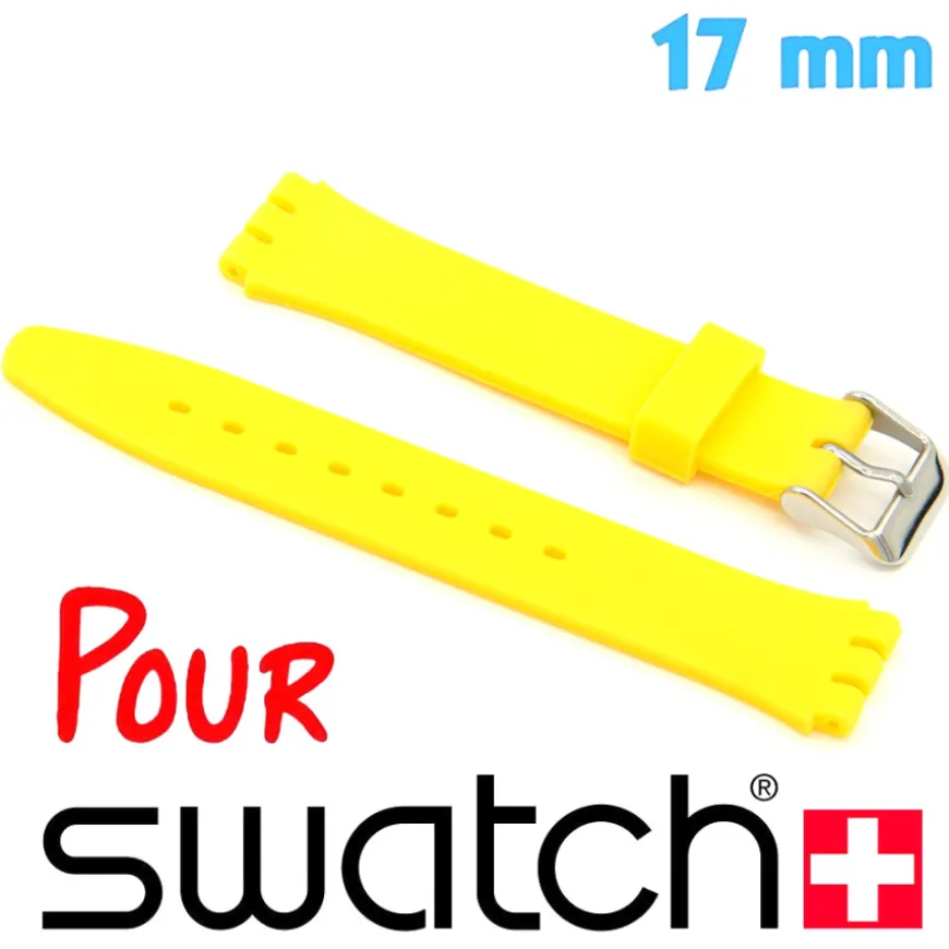 Bracelet pour Montre SWATCH Silicone Jaune Fermoir Acier 17mm