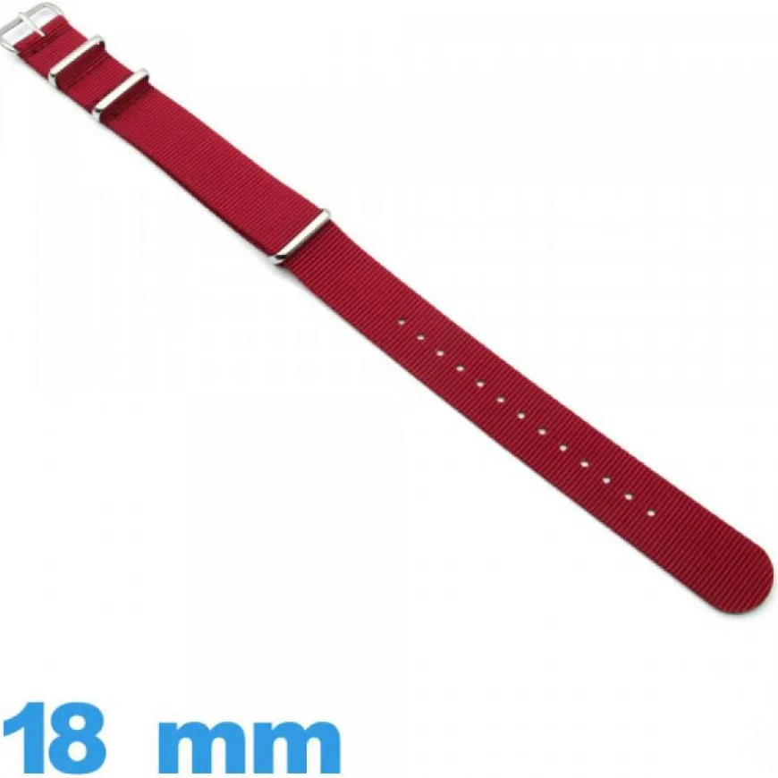 Bracelet pour montre tissu N.A.T.O Rouge foncé 18mm
