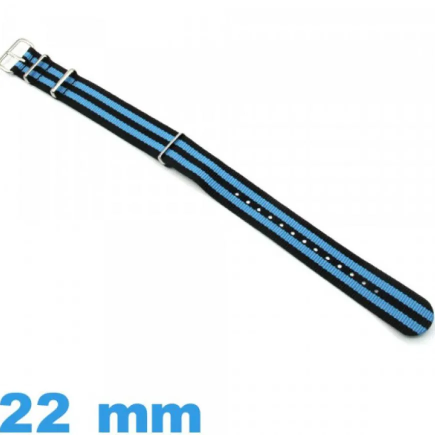Bracelet pour montre tissu N.A.T.O Noir et Bleu 22 mm