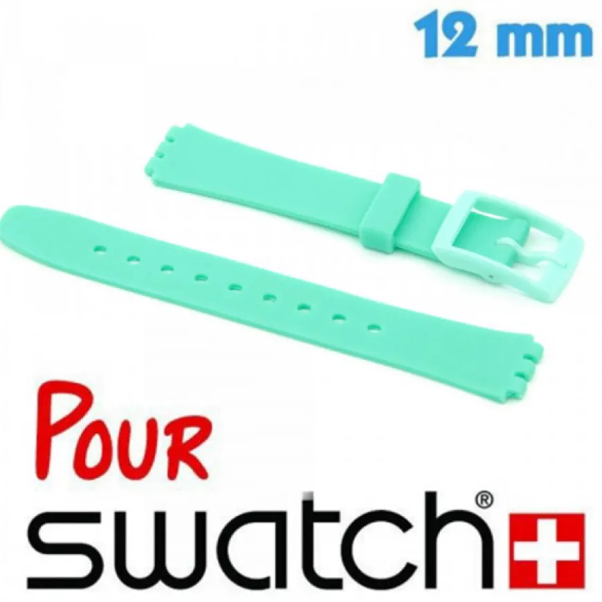Bracelet pour Swatch 12 mm Silicone Vert d'eau