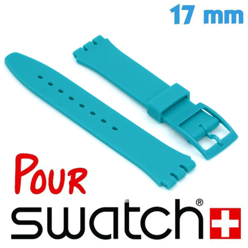 Bracelet pour Swatch 17 mm Silicone Bleu Canard pas cher
