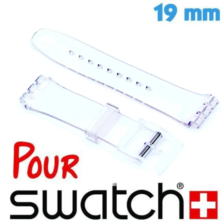 Bracelet pour Swatch Transparent Silicone 19 mm pas cher