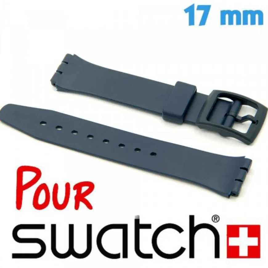Bracelet PVC qualité pour montre Swatch bleu 17 mm