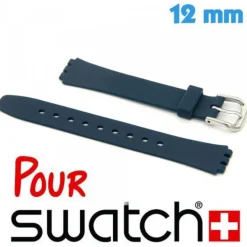 Bracelet Silicone Bleu nuit 12mm montre Swatch lisse