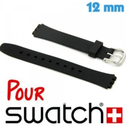 Bracelet Silicone lisse Noir pour montre Swatch 12 mm