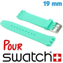 Bracelet Silicone lisse Vert d'eau montre Swatch 19mm