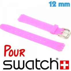 Bracelet Silicone 12 mm Rose pour montre Swatch lisse