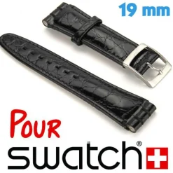 Bracelet Swatch 19mm Cuir Noir Croco