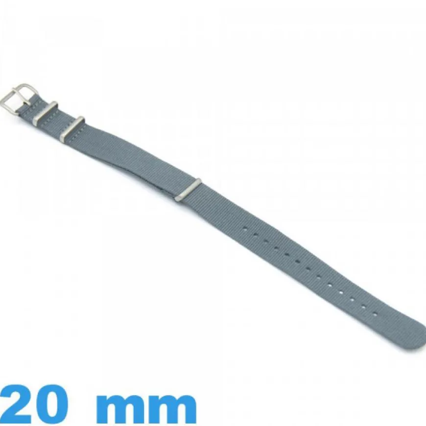 Bracelet Textile 20 mm N.A.T.O Gris pour montre