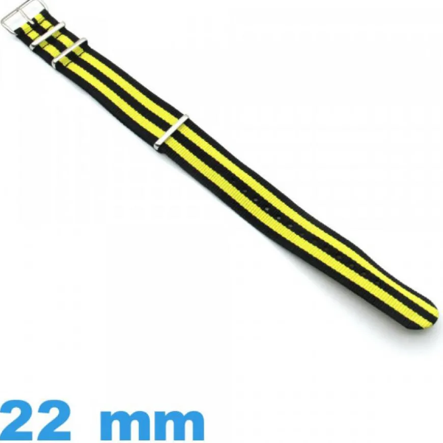 Bracelet Textile 22 mm N.A.T.O Noir et Jaune pour montre