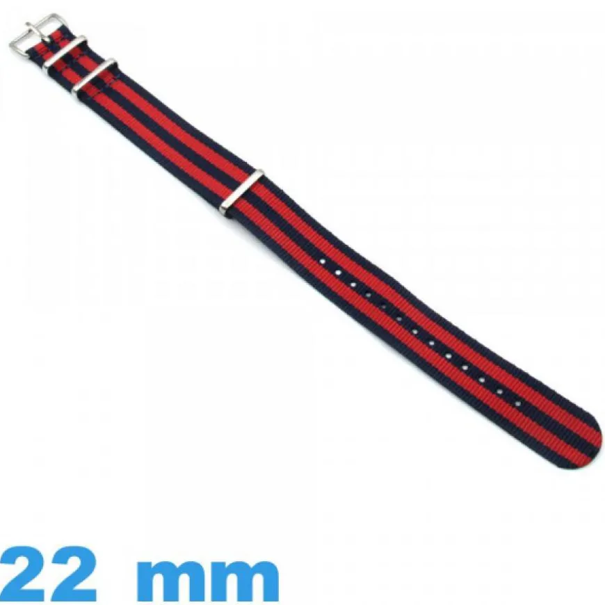 Bracelet tissu Bleu foncé et Rouge montre 22mm Nato