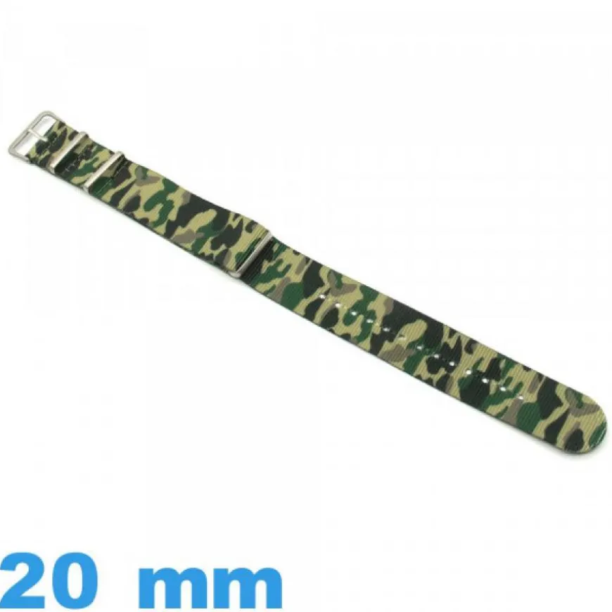 Bracelet tissu Camo militaire 20mm N.A.T.O Vert de montre