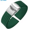 Bracelet Vert 24 mm Caoutchouc pour montre fermoir Déployant