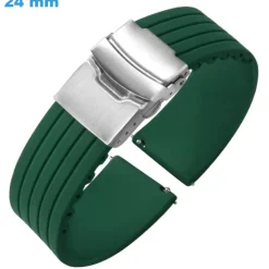Bracelet Vert 24 mm Caoutchouc pour montre fermoir Déployant