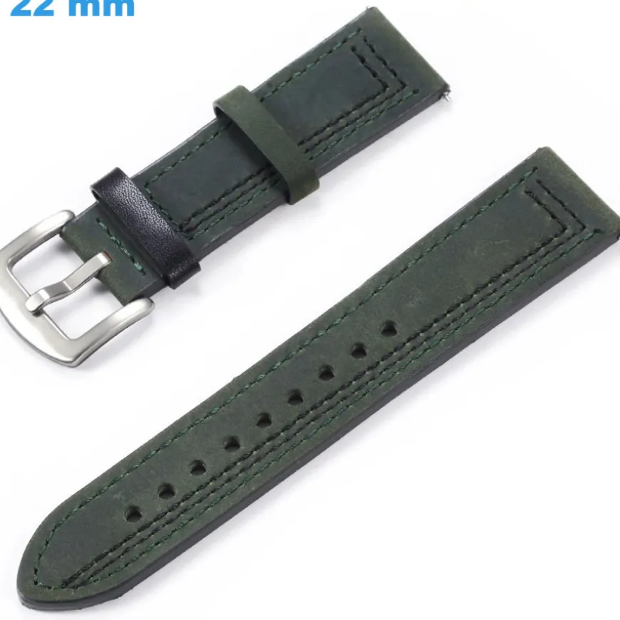 Bracelet Vert 22 mm Cuir véritable pour montre