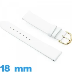 Bracelet Vrai cuir lisse Blanc pour montre 18mm