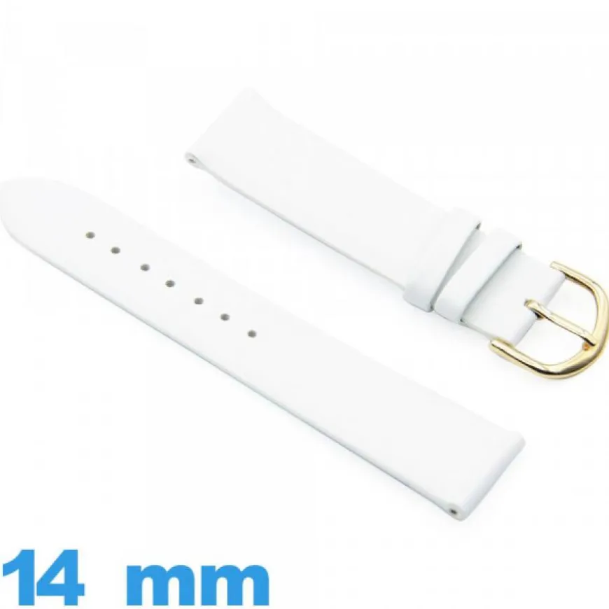 Bracelet Vrai cuir 14 mm Blanc de montre