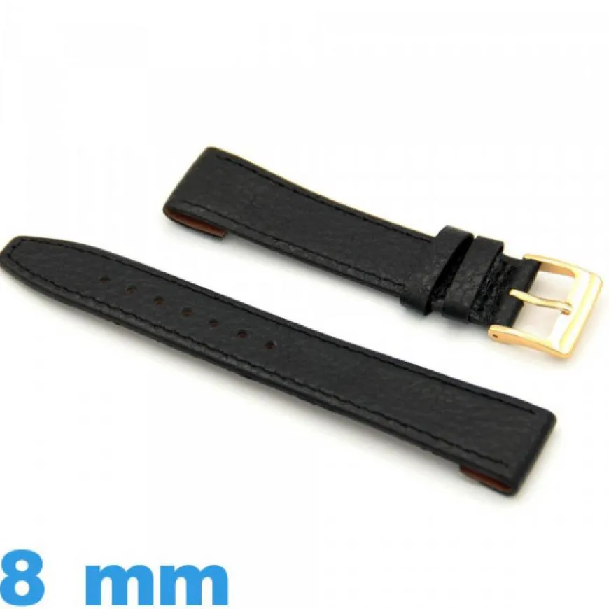 Bracelet Vrai cuir 8mm Noir montre Grain Buffle