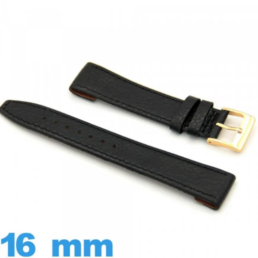 Bracelet Vrai cuir Noir de montre 16 mm