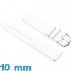 Bracelet Vrai cuir Plat 10mm Blanc montre lisse