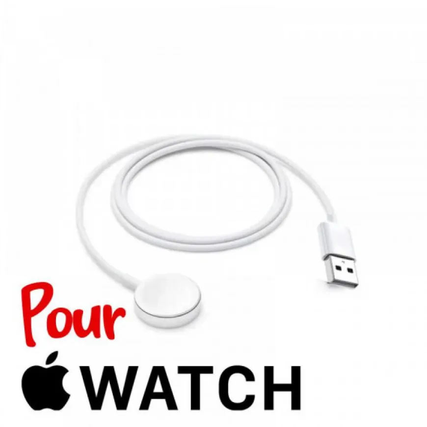 Cordon USB pour smartwatch Apple (Watch 5 Watch 7, Watch 2, Watch 6, Watch 1, Watch 3, ...) de rechange