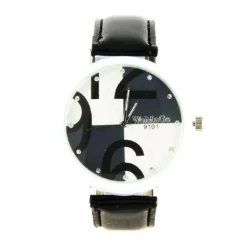 Damier noir blanc bracelet cuir Womage montre femme pas chère