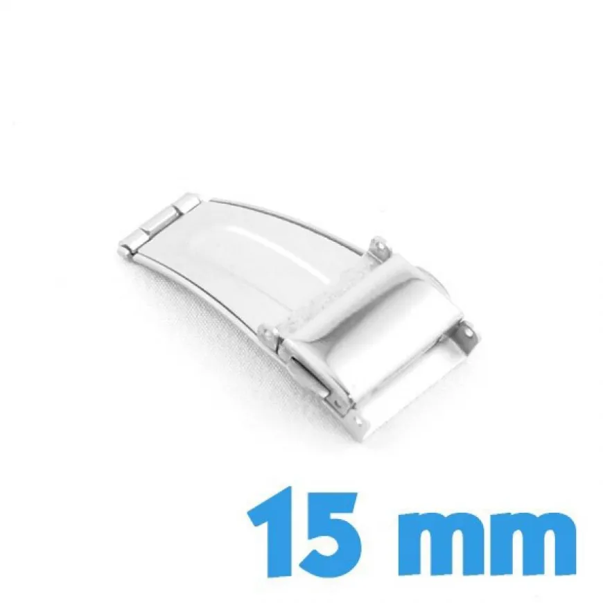 Fermoir 15 mm argent acier deployante avec bouton ouverture