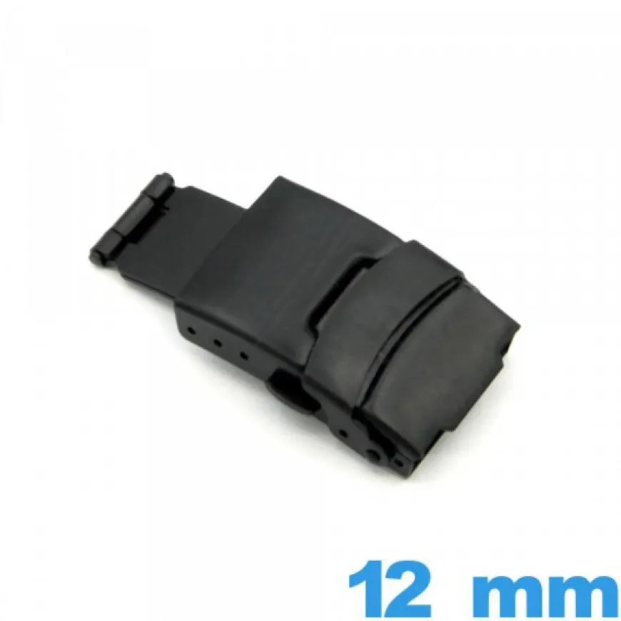 Fermoir 12 mm Noir déployant Acier avec bouton ouverture