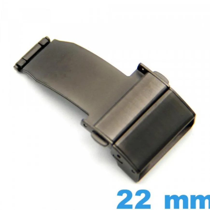 Fermoir 22 mm Noir Métal Acier déployant avec bouton ouverture