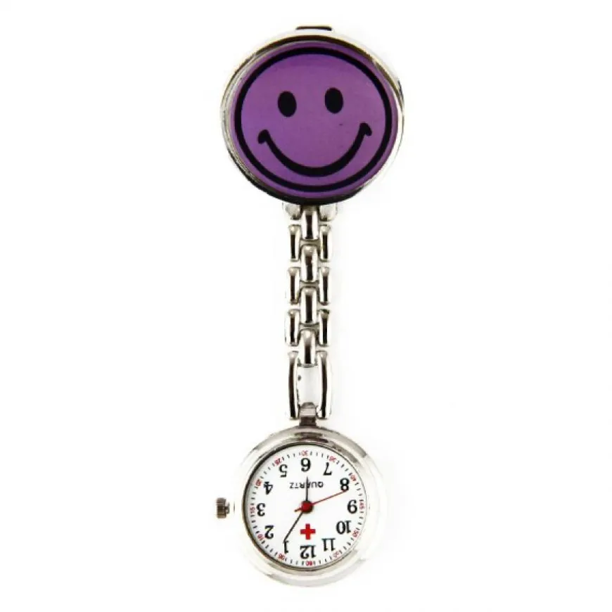 Infirmière smiley violet pas chère montre femme chaine métal