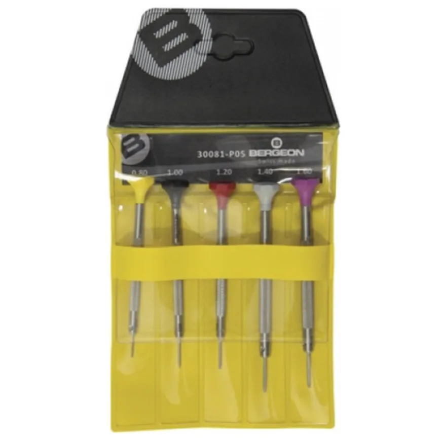 Kit 5 Tournevis Bergeon 30081.P05 Acier à tête ergonomique