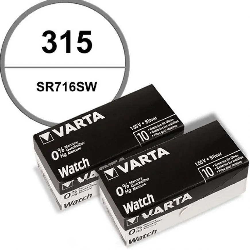 Lot de 20 Piles de montre 315 1.55 V alcaline Varta