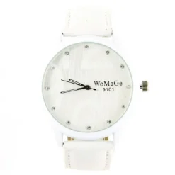 Marque womage montre pas chère femme blanche bracelet cuir