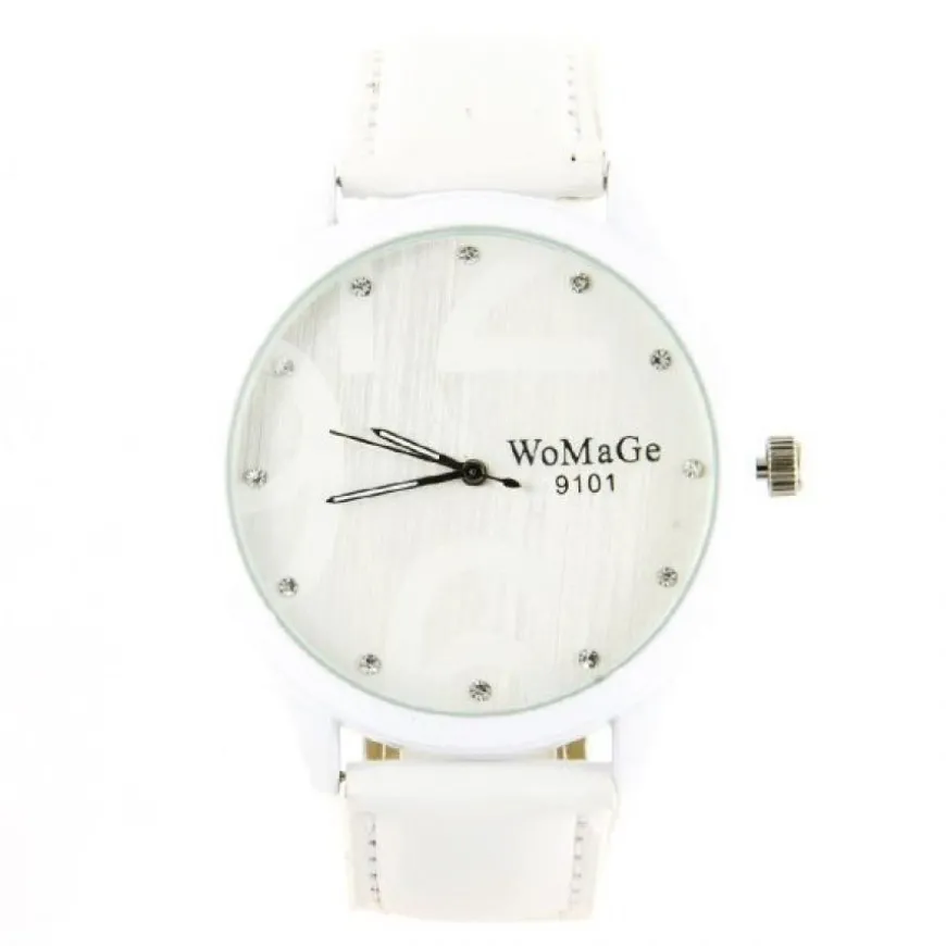 Marque womage montre pas chère femme blanche bracelet cuir