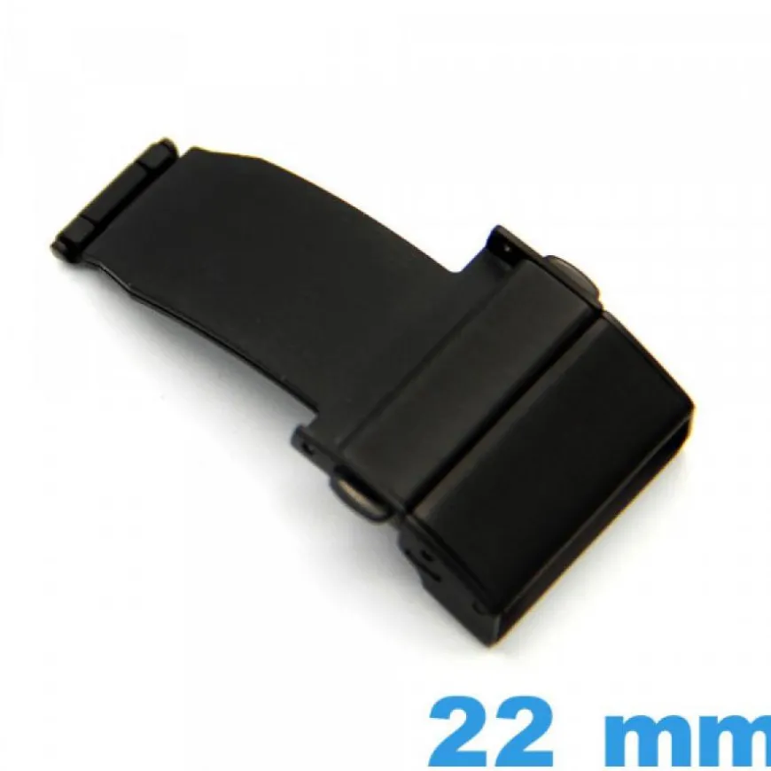 22 mm Attache déployant Noir Acier bouton