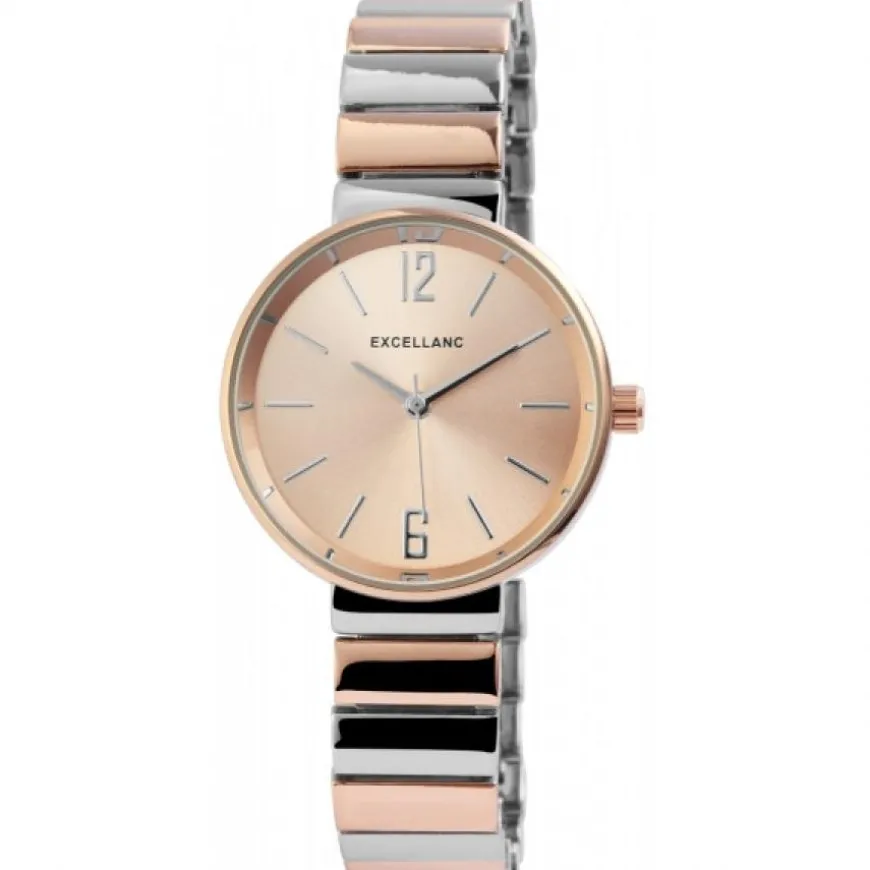 Montre acier bicolore rose argenté Excellanc