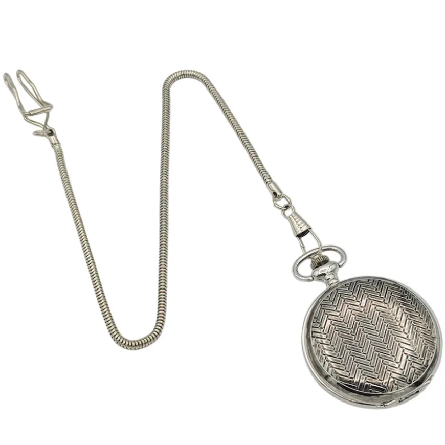 Montre a Gousset de Poche Argenté + Chaine Excellanc