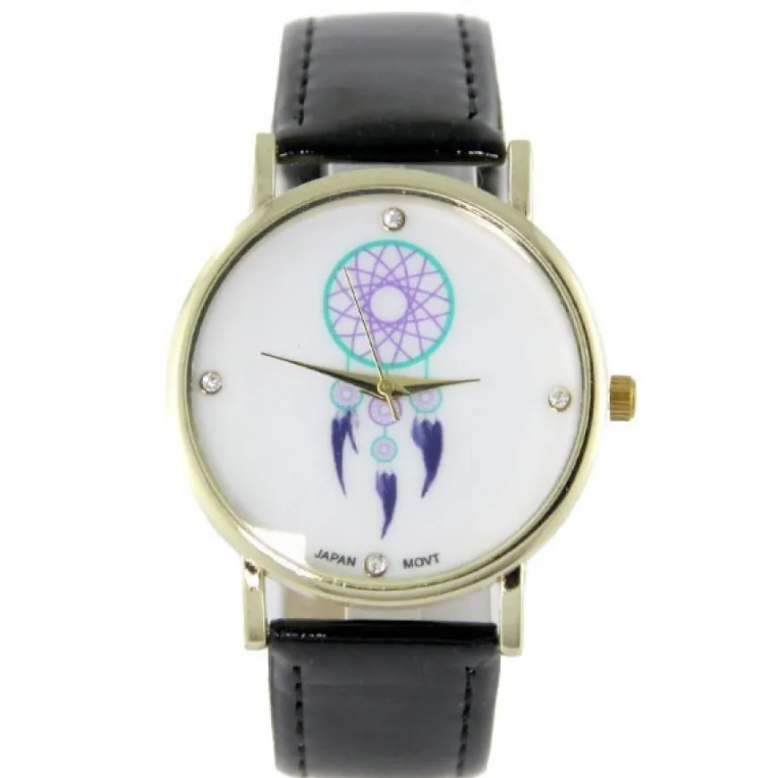 Montre attrape-rêves boîtier doré pas chère