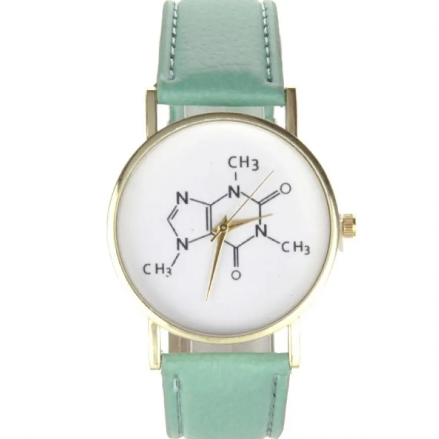 Montre avec bracelet en cuir vert chimie